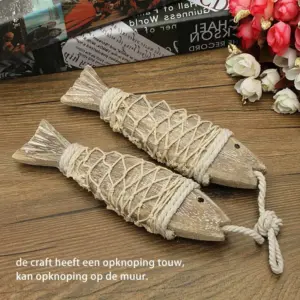 2pcs Hand Carved Wooden Marine Fish Wall Sculptures DIY Home Room Nautical Decorations Marine Fish Hanging Ornaments