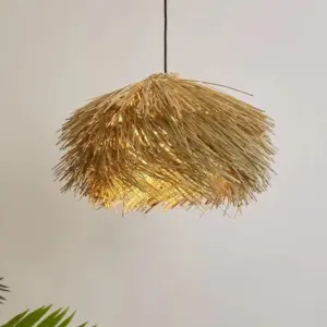 Japan Wabi Sabi Led E27 Pendant Lights Rattan Straw Hat Chandelier Nordic Retro B&B Suspend Lamp Retro Raffia Decor Droplight