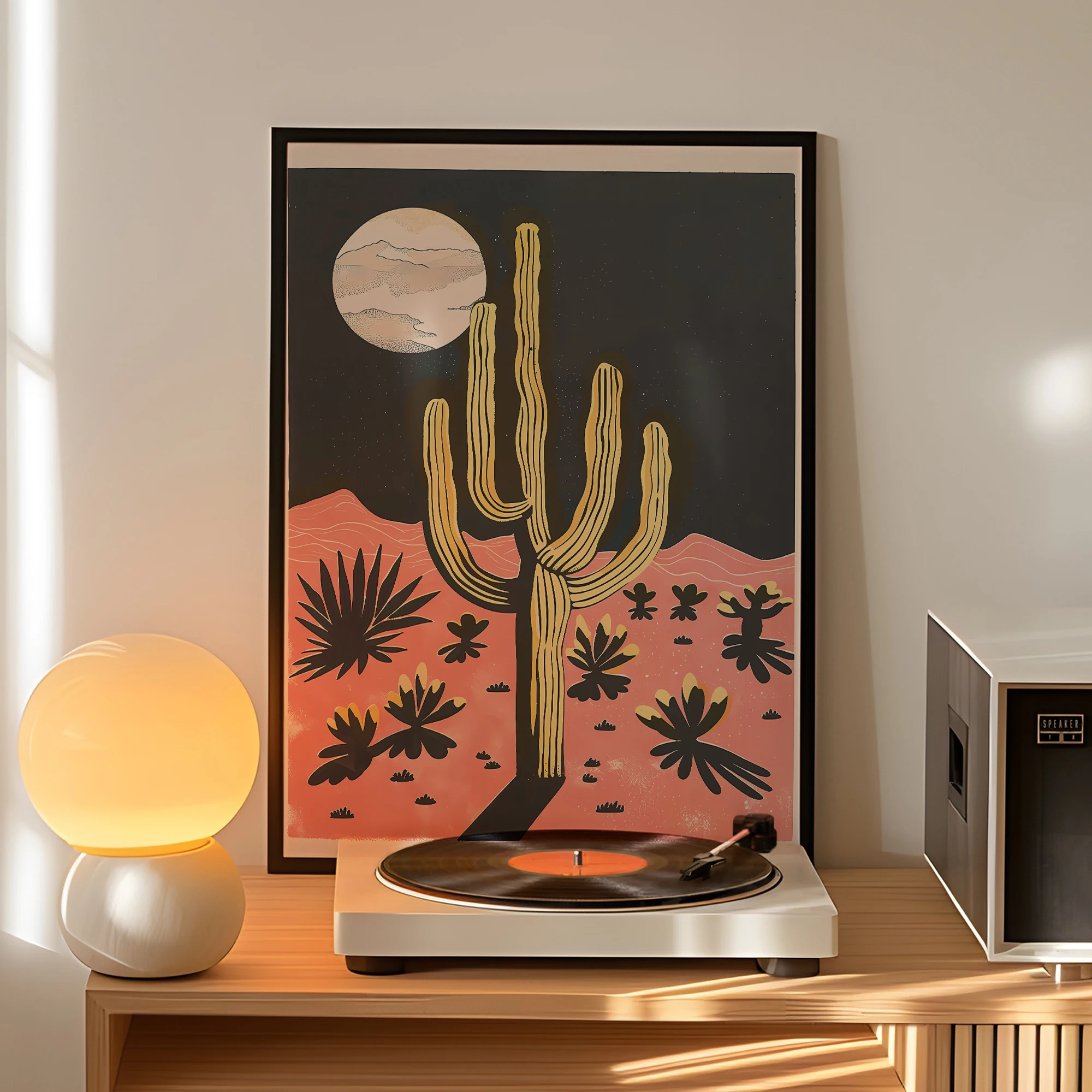 Modern Desert Night Moon Giant Cactus Wall Art Aluminum Frame Prints Canvas Painting Poster Picture For Living Room Home Decor - Image 2