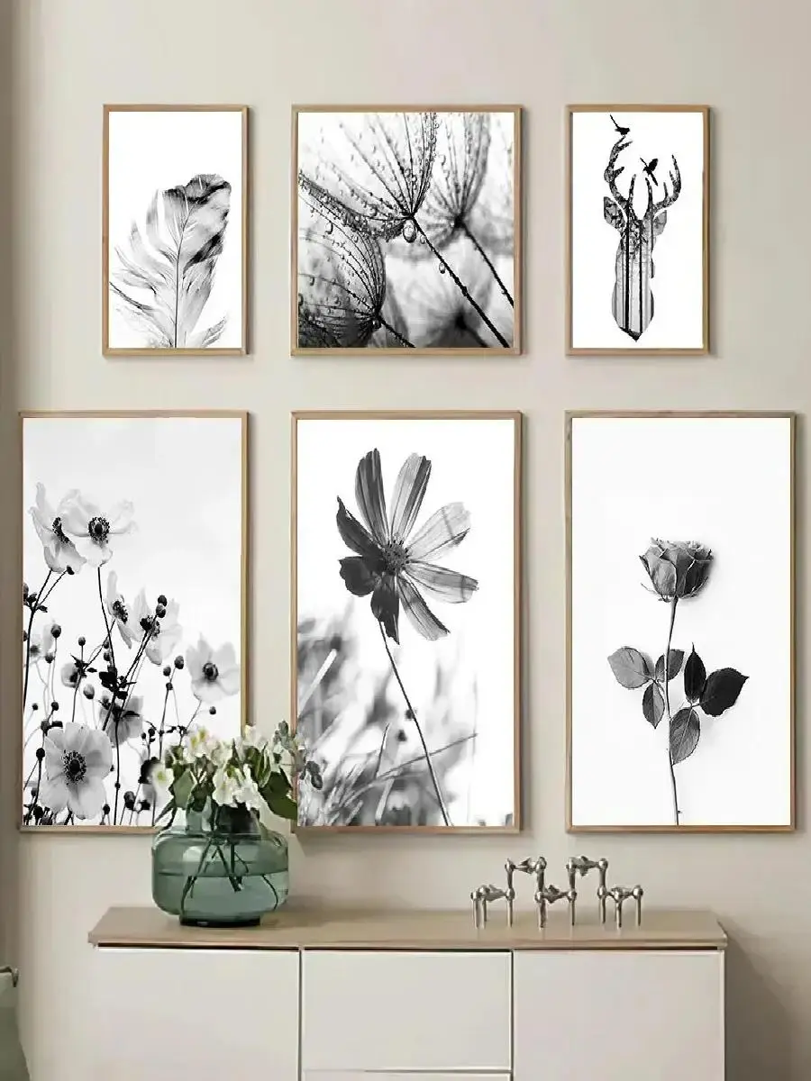 Elegant Black and White Floral Dandelion Butterfly Canvas Wall Art Modern Home Decor for Living Room Bedroom - Image 2