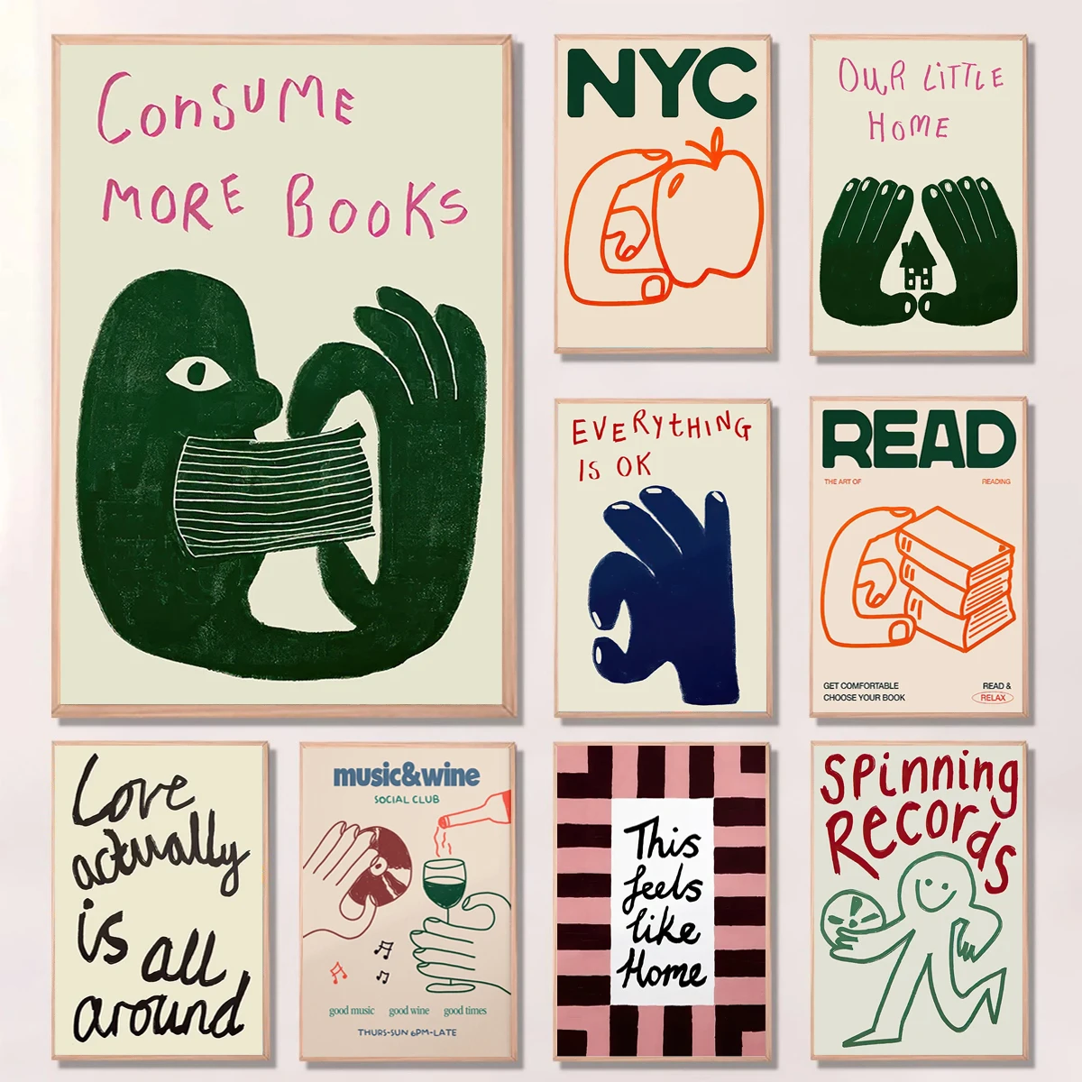 Interesting Sign More Books Abstract Canvas Print Poster Hand Drawn Illustration Art Prints Wall Living Room Art Home Decor