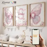3pcs Personalized Custom Name Cartoon Butterfly Wall Art Print Picture Canvas Poster Painting For Living Child Room Home Decor