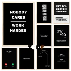 Black Minimalist Motivational Quotes Canvas Poster  Inspirational Wall Art for Office Gym and Home Decor