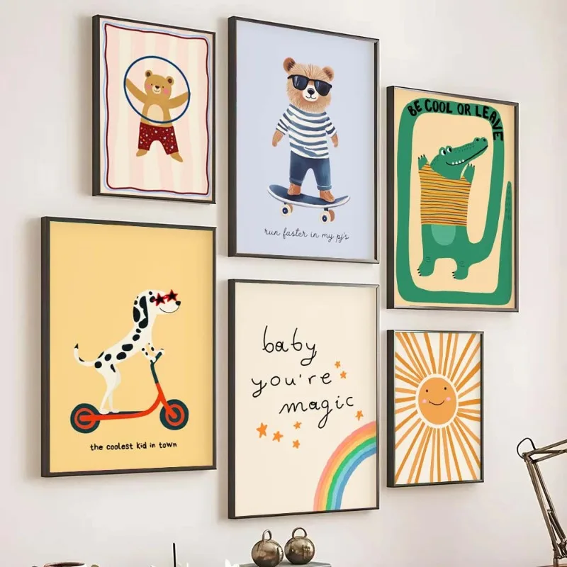 1pcs Frameless Animal Poster Printing Nordic Flower Rabbit Nursery Cool Bear Goose Whimsical Rabbit Printing Room Game Decor - Image 3