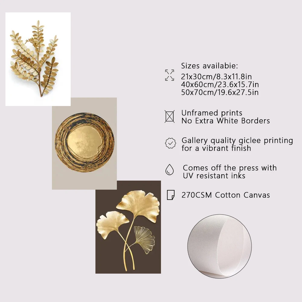 3pcs Nordic Ginkgo Leaf Canvas Wall Art Posters Golden Poster Print for Home Decor Living Room Bedroom Corridor Decor Painting - Image 2