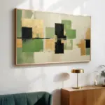 Abstract Minimalist Geometric Green Golden Beige Earth Tones Poster Texture Canvas Painting Wall Art for Living Room Home Decor