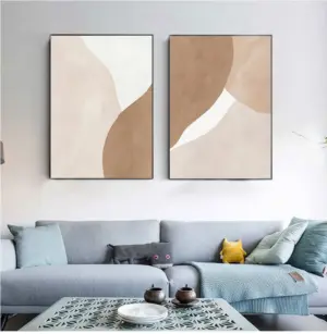 Modern Beige Brown Abstract Geometric Canvas Painting Wall Art Prints Poster Picture for Gallery Living Room Interior Home Decor