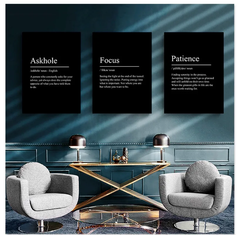 Minimalist Text Inspirational Black Poster Success Focus Discipline Patience Definition Canvas Painting for Room Home Wall Decor - Image 3
