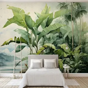 Custom Mural Wallpaper Nordic Retro Retro Hand-painted Tropical Plants Leave Wall Painting Living Room Bedroom Home Decor Fresco