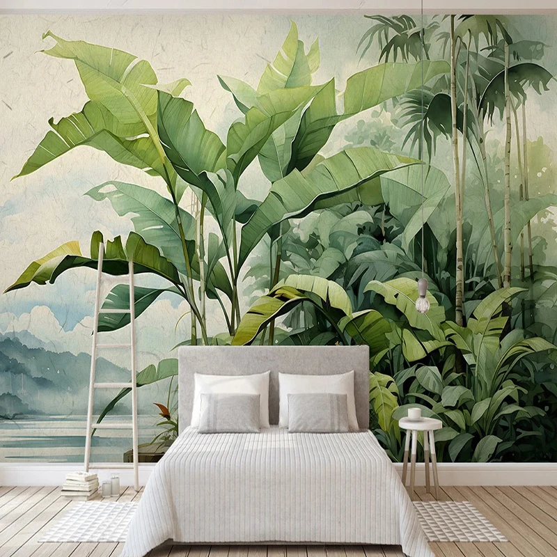 Custom Mural Wallpaper Nordic Retro Retro Hand-painted Tropical Plants Leave Wall Painting Living Room Bedroom Home Decor Fresco