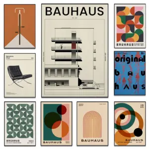 Retro Original Bauhaus Abstract Graphic Exhibition 1923 Colorful Mid Century Poster Canvas Painting Wall Art Picture Home Decor