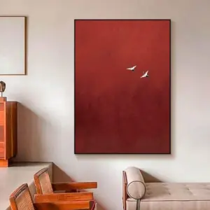 Pure Red Wall Decor Abstract Art Painting Minimalist  Maximalist Crimson Surrealist Sky