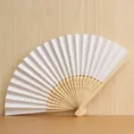 Hand Held White Paper Fans Bamboo Wooden Handle Folding Fans Handheld Folded Fan for Wedding Party DIY Decoration