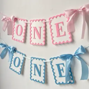 Sweet Bow ONE Non Woven Felt Banner Hat First Birthday Highchair Garland Photo Props for Kids Birthday Baby Shower Party Decor