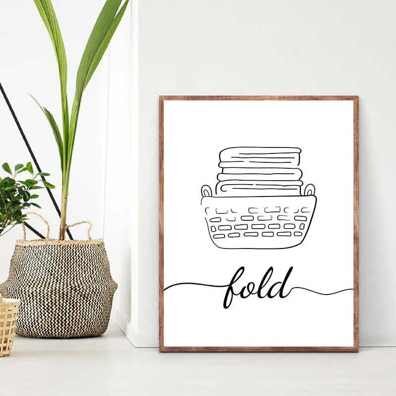 Black White Dry Wash Repeat Words Canvas Poster Prints Modern Wall Decorative Painting for Laundry Simple Bathroom Decor Picture - Image 4