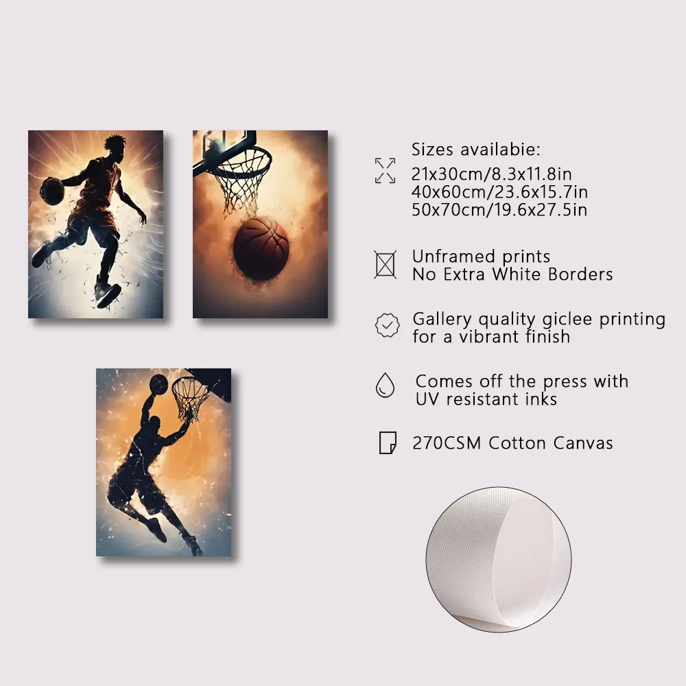 3pc Basketball Wall Art Pose Canvas Printing Poster Basketball Sports Art Decor Living Room Dormitory Decor Gift for Boyfriends - Image 2