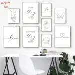 Nordic Black White Couple Line Poster Romantic Hand Love Kiss Wall Art Canvas Print Painting Home Decor for Bedroom Living Room