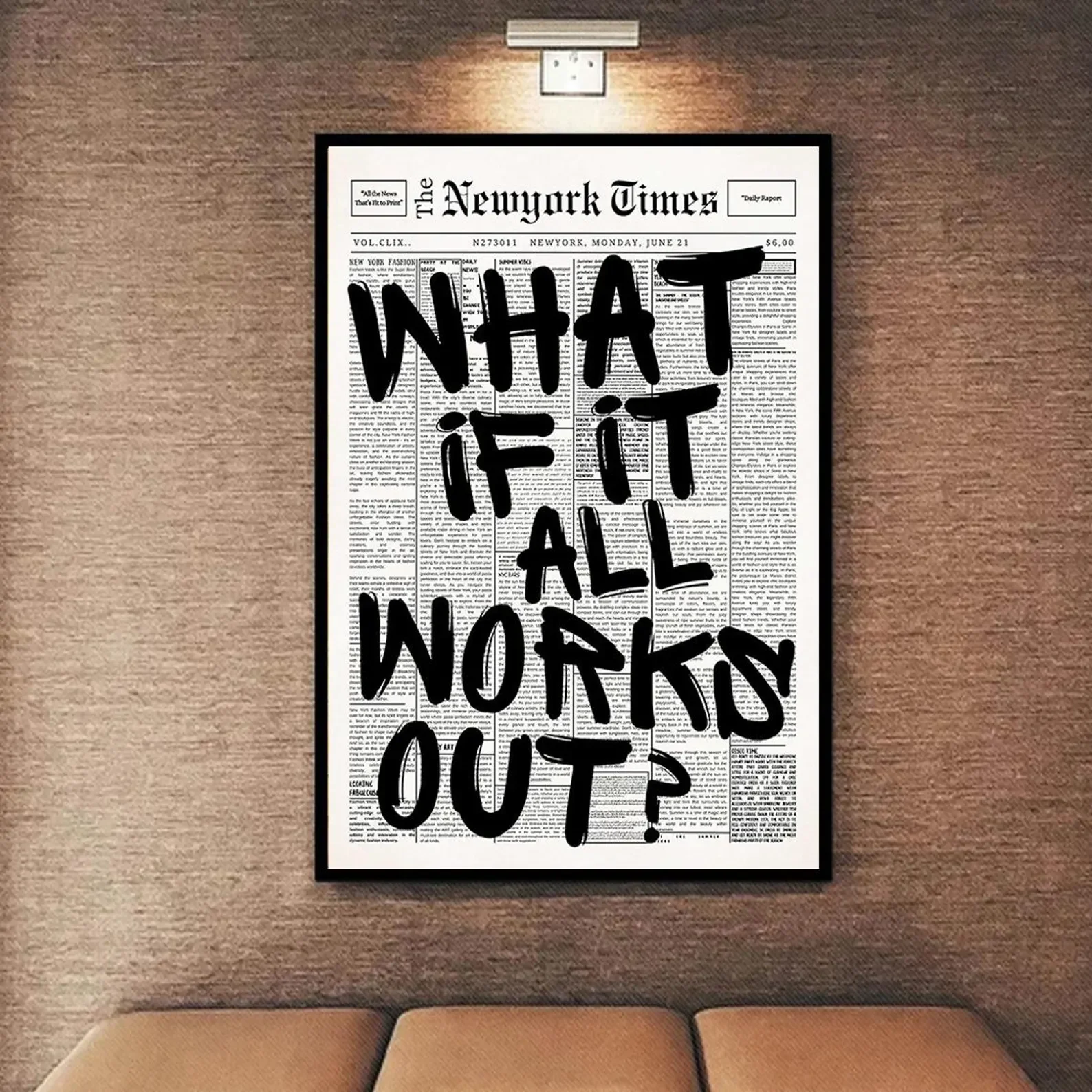 Newspaper Poster - What If It All Works Out - Positive Quote Canvas Wall Art, Affirming Minimalist Prints, Neutral Dorm Room Bed - Image 4