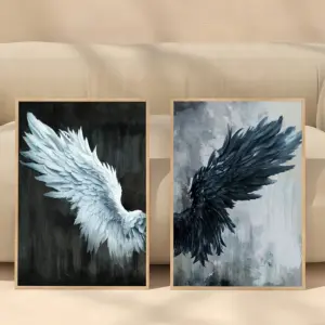 2PCS/Sets Black White Angel Wings Posters Canvas Painting Prints Abstract Vintage Wall Art for Living Room Home Decor Unframed