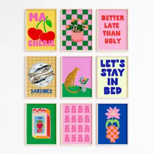 Minimalist Canvas Posters Colorful Eclectic Set Prints Hot Pink Room Decor Dopamine Fashion Wall Art Home Living Room Decor