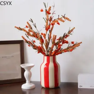 Nordic Ins Black & Red Striped Ceramic Vase - Bedroom & Dining Table Flower Arrangement Container, Wedding Decoration