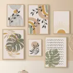 Boho Wall Art Canvas Painting Geometry Monstera Sun Rainbow Leaves Nordic Posters Prints Abstract Pictures For Living Room Decor