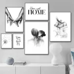 Nordic Black White Minimalism Home Decor Canvas Printing Poster Wall Art Holding Hands Kissing Pictures for Living Room Decor