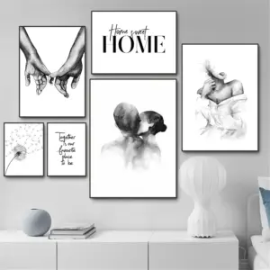 Nordic Black White Minimalism Home Decor Canvas Printing Poster Wall Art Holding Hands Kissing Pictures for Living Room Decor