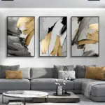 3PCS Frameless Luxury Abstract Gray Golden Painting  Wall Art Canvas Prints Pictures For Loft Apartment Living Room Home Office