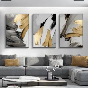 3PCS Frameless Luxury Abstract Gray Golden Painting  Wall Art Canvas Prints Pictures For Loft Apartment Living Room Home Office