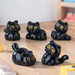 Cute Black Cat Resin Figurine Cartoon Kitten Ornaments Slanted Head Cat Desktop Decor Creative Car Mounted Microscopic Figurines