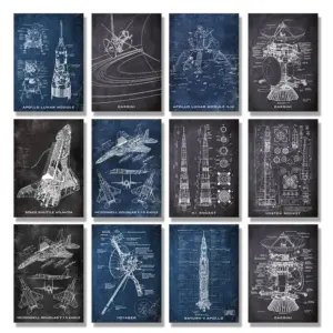 Vintage Blueprint Space Shuttle Chalkboard Canvas Wall Art Print - Science Decor & Gift for Home Room, Frameless