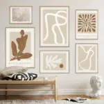 Boho Abstract Matisse Beige White Line Wall Art Poster  Minimalist Canvas Paintings Print Picture for Living Room Interior Home