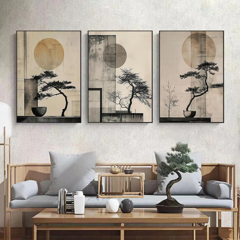 Japanese Zen Koi Fish Pine Tree Sunset Birds Landscape Posters and Prints Canvas Printing Wall Art Picture for Living Room Decor - Image 2
