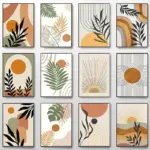 Orange Bohemian Leaves Canvas Painting Abstract Geometric Lines Posters Prints Pictures Modern Living Room Wall Art Home Decor