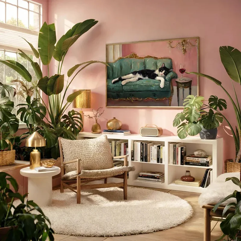 Tuxedo Cat with Red Wine Frameless Canvas Wall Art Print Decor | Cocktail Art Bar Decor | Fine Art Gift | Trendy Home Wall Art - Image 3