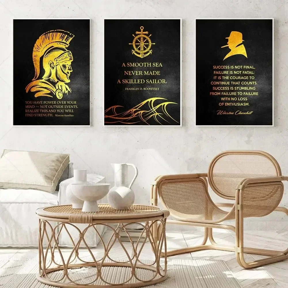 Motivational Quote Art Posters For Wall Black Golden Letters Inspiring Canvas Painting Wall Art Picture Office Living Room Decor - Image 3