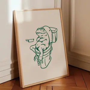 Frog On Toilet Green Retro Wall Art Prints Canvas Painting Poster Picture For Living Bedroom Kids Room Home Decor