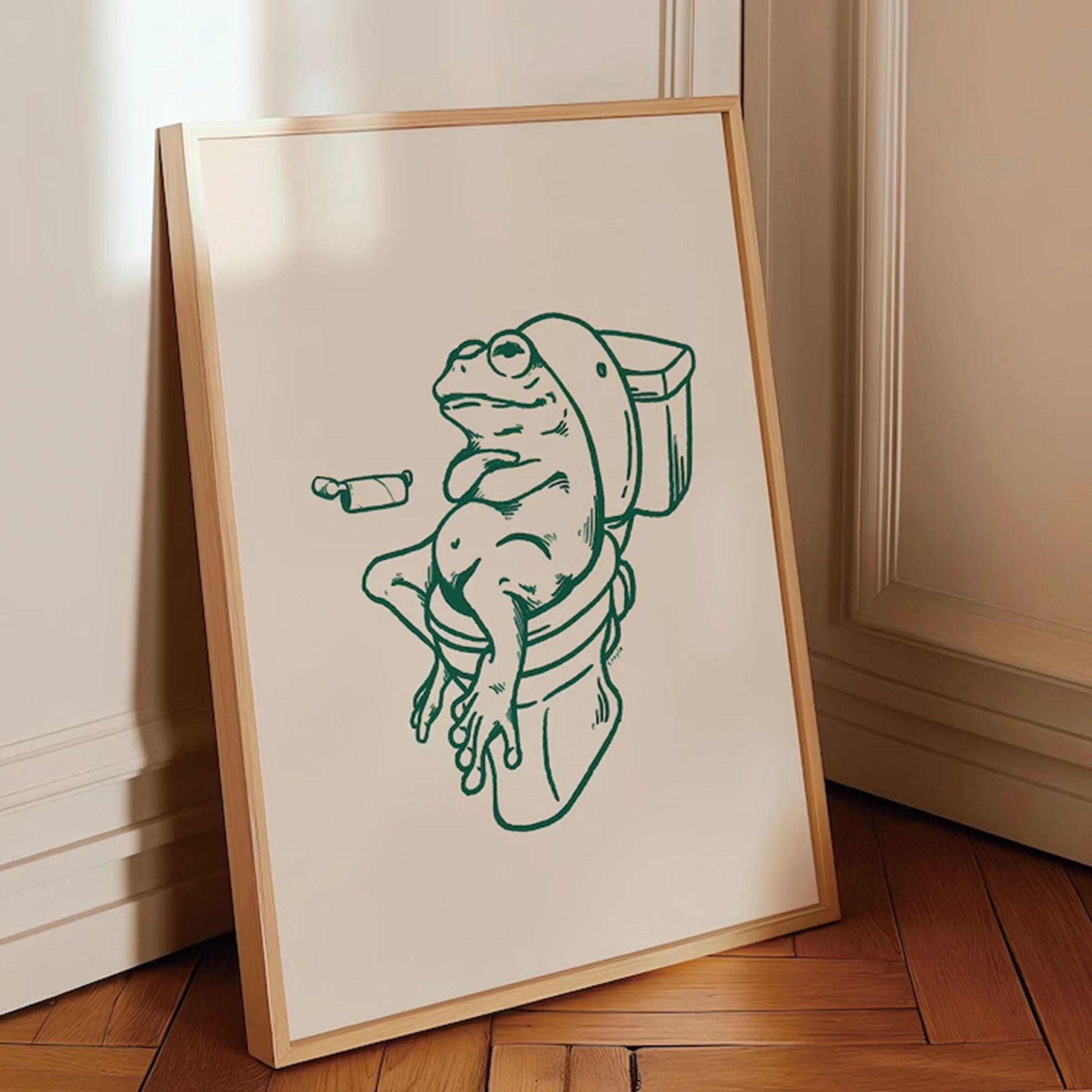 Frog On Toilet Green Retro Wall Art Prints Canvas Painting Poster Picture For Living Bedroom Kids Room Home Decor