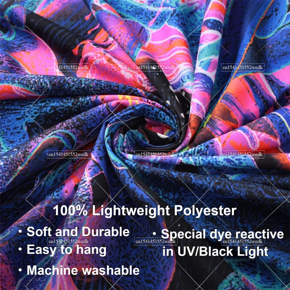 Mushroom Forest Blacklight Tapestry UV Reactive Glowing Plant Landscape Black Light Tapestrys Aesthetic Wall Art Neon Backdrops - Image 3