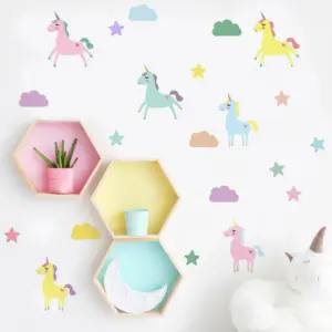 Boho Cartoon Cute unicorn Animal  Watercolor Vinyl Wall Sticker Removable Decals Kids Nursery Baby Bedroom Home Decoration