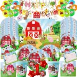 Farm Cow Theme Birthday Party Animal Party Cow Decoration Disposable Cups Plates Flags Tablecloth Baby Shower Balloon Decoration