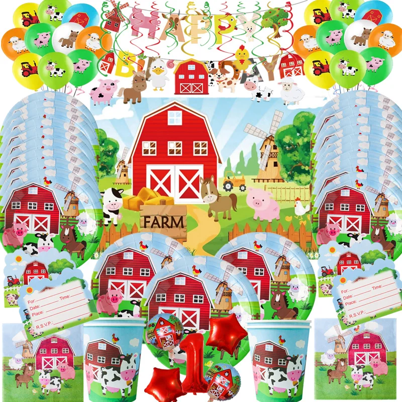 Farm Cow Theme Birthday Party Animal Party Cow Decoration Disposable Cups Plates Flags Tablecloth Baby Shower Balloon Decoration