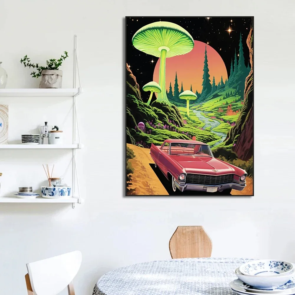 Retro Woman Smoke Surreal Mushroom Psychedelic Poster Wall Art Vintage Canvas Painting Print Pictures Living Room Home Decor - Image 4