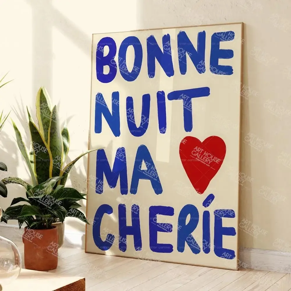 Modern Good Night French Bonne Nuit Ma Cherie Love Couple Quotes Wall Art Prints Canvas Painting Poster Pictures For Living Room - Image 3