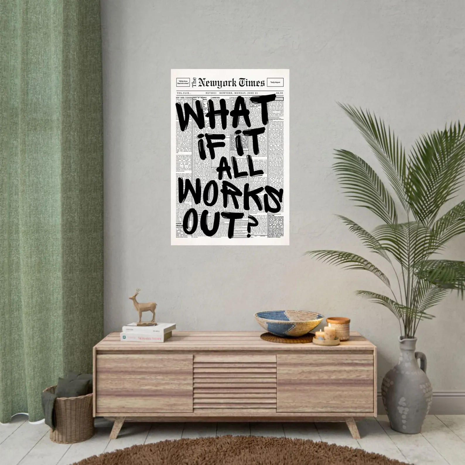 Newspaper Poster - What If It All Works Out - Positive Quote Canvas Wall Art, Affirming Minimalist Prints, Neutral Dorm Room Bed - Image 3