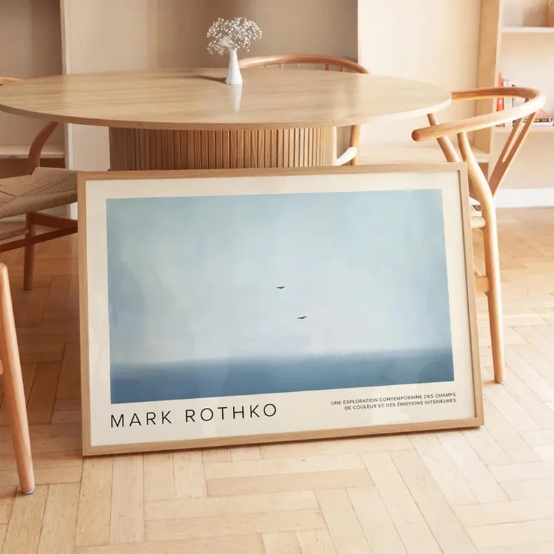 Blue Minimalist Rothko-Inspired Wall Art Serene Sky and Birds Poster | Abstract Print for Bedroom, Office, Entryway, Lounge Room - Image 2