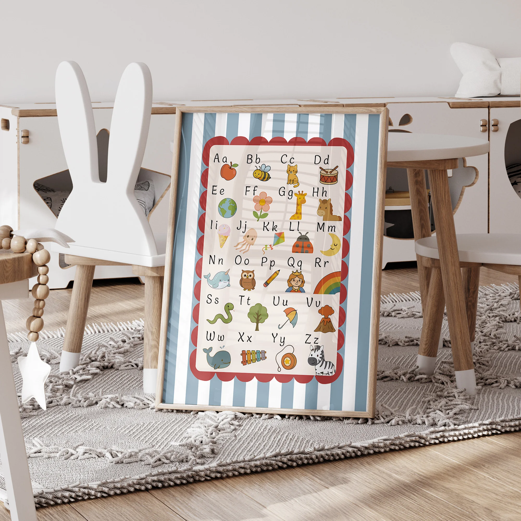 3pcs Personalized Custom Name Cartoon Child Blue stripe Wall Art Print Picture Canvas Poster Painting For Living Room Home Decor - Image 2