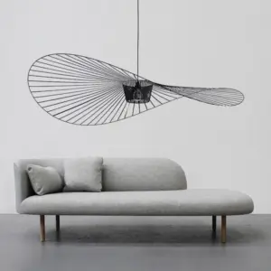 Nordic Vertigo Straw Hat Pendant Lights French Fabric for Restaurant Artistic and Creative Living Room Bedroom Hoom Decor Lamp