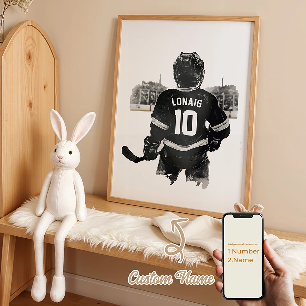 Personalized Custom Name Cartoon Child hockey Wall Art Print Picture Canvas Poster Painting For Living Room Home Decor Gift - Image 3